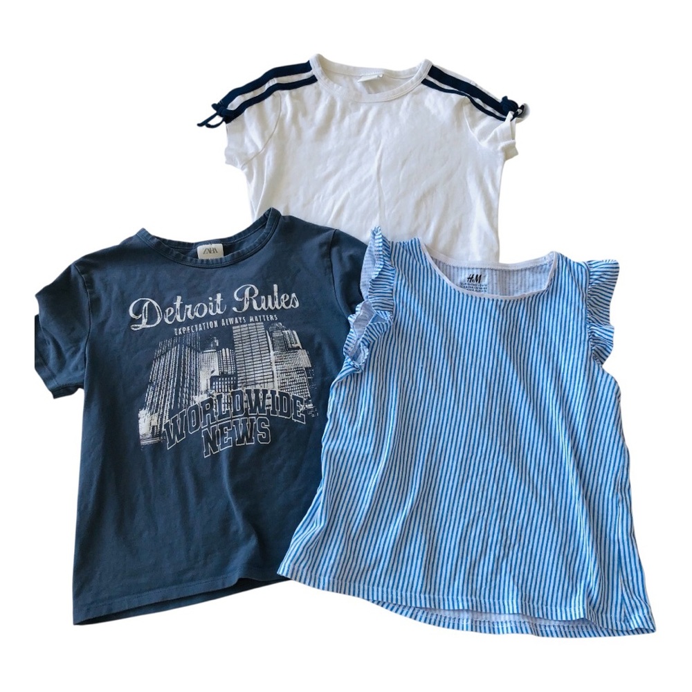 Zara H&M Kids Blue and White Striped Graphic Sleeveless Cotton Tops T Shirts